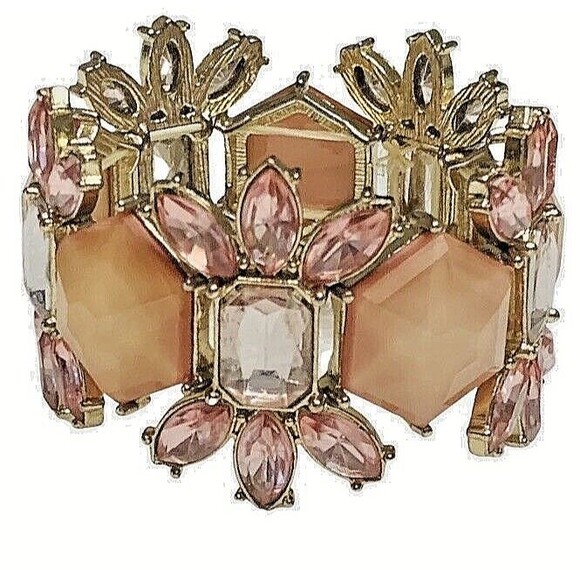 VTG Pink Rhinestone Flower Wide Bracelet 7" Silver Tone Cottagecore Trendy - Picture 2 of 10